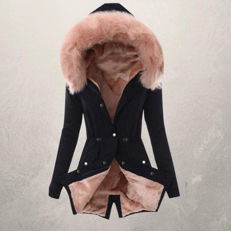 Women’s Parka Jacket – Mid-Length Fit – Faux Fur Lined – Hooded with Button Closure