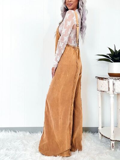 Araceli® | Wide leg denim jumpsuit with square neckline