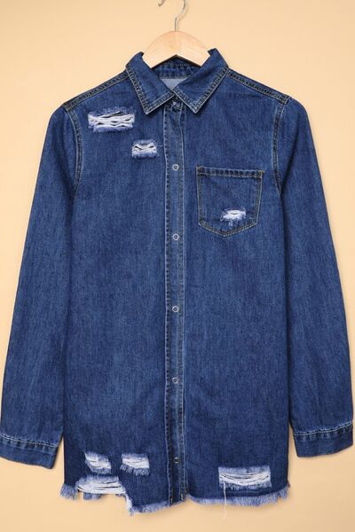 Azul® | Long-sleeved denim jacket with raw hem and collar