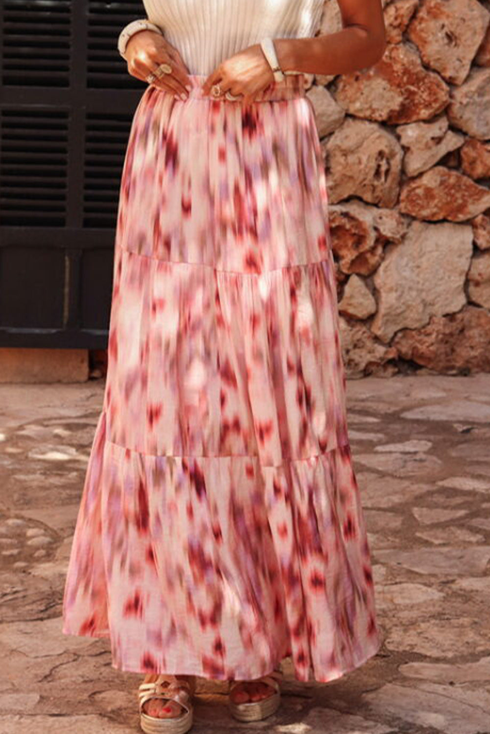 Angeline's® | Tiered printed skirt with elastic waist