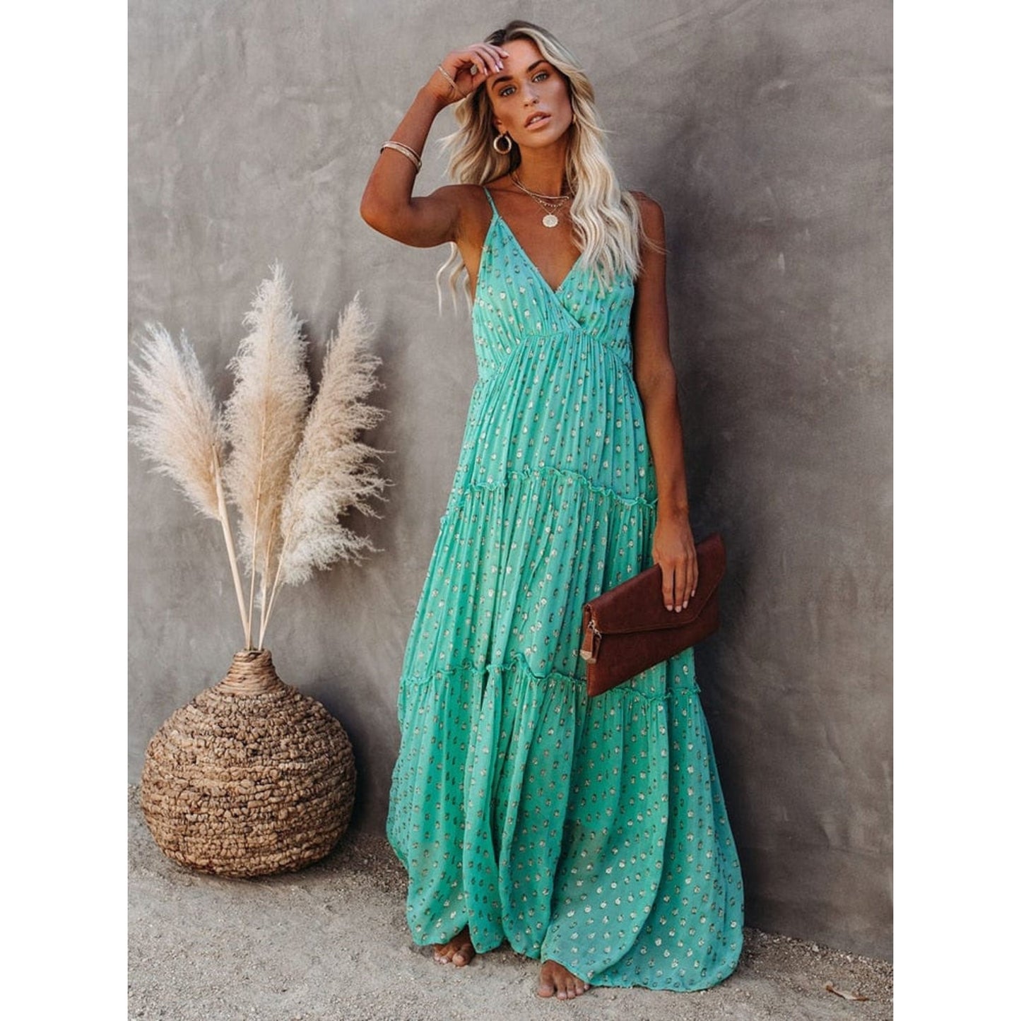 Alina® | Women's Summer V Neck Printed Maxi Dress