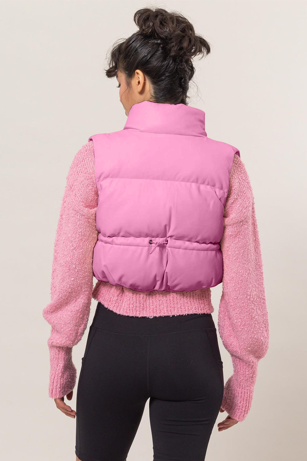 Celia® | Cropped leather puffer vest with zip fastening