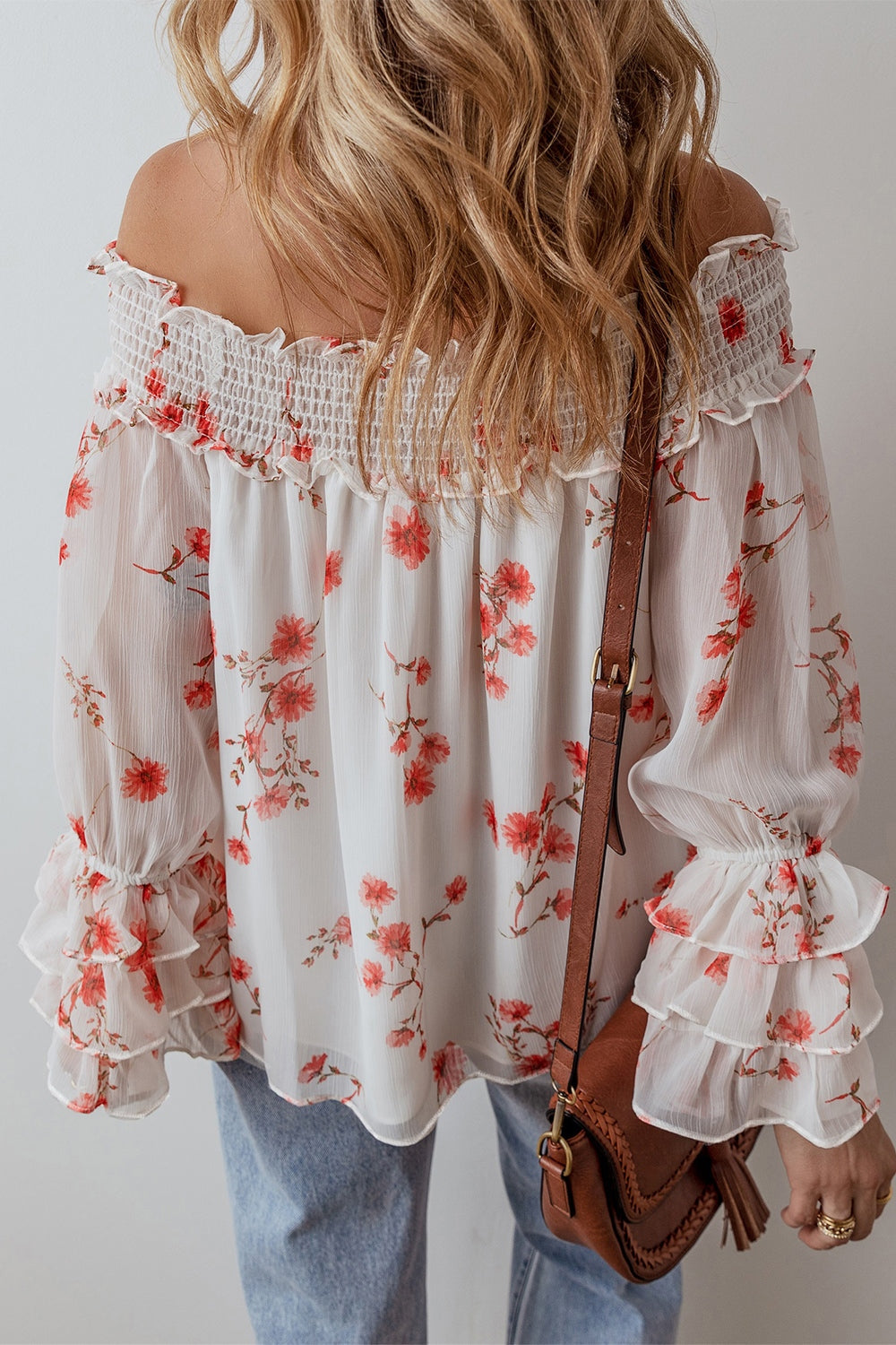 Barbara® | Smocked, off-the-shoulder blouse with flounced sleeves and a floral pattern