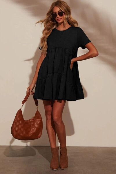 Aranza® | Tiered, short-sleeved, crew-neck mini dress