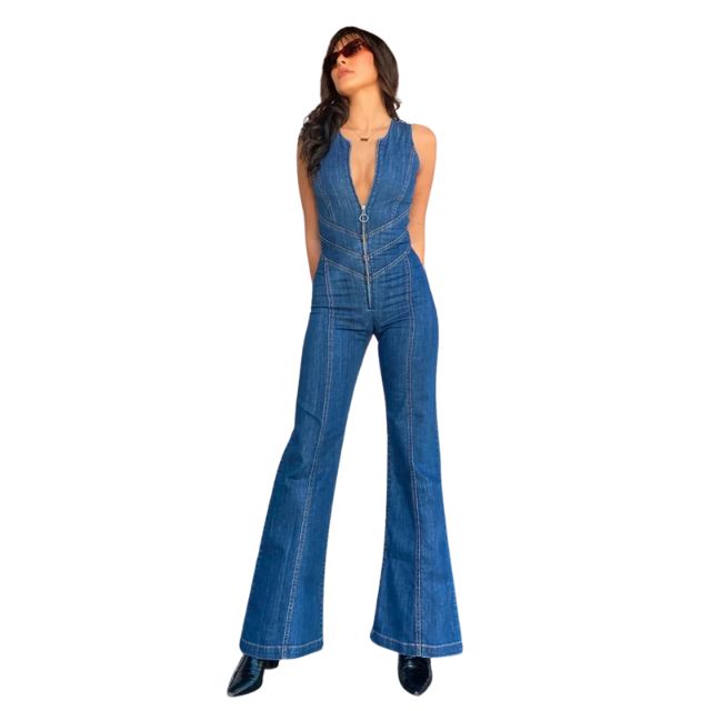 Alicia® | Retro Denim Jumpsuit With Zip