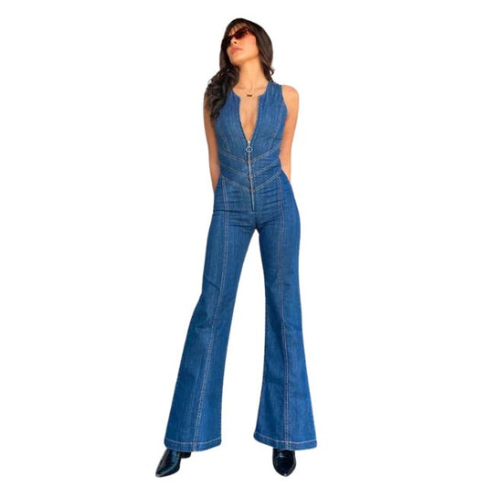 Alicia® | Retro Denim Jumpsuit With Zip