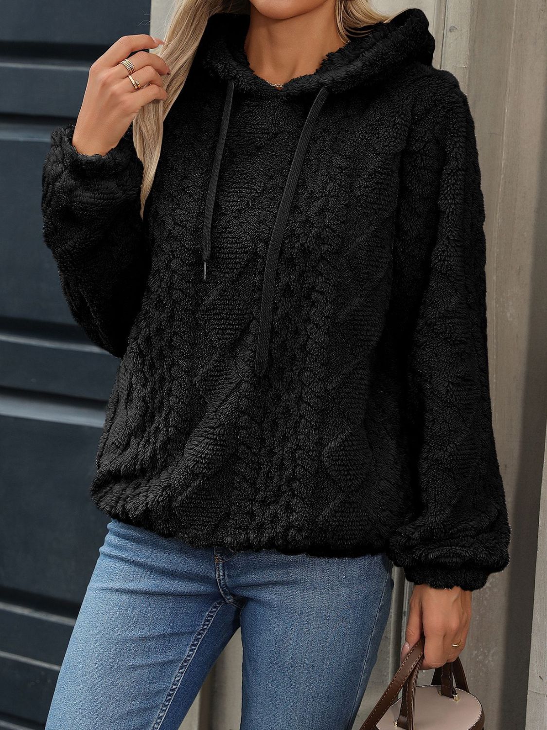 Carina® | Long sleeve plush drawstring hoodie