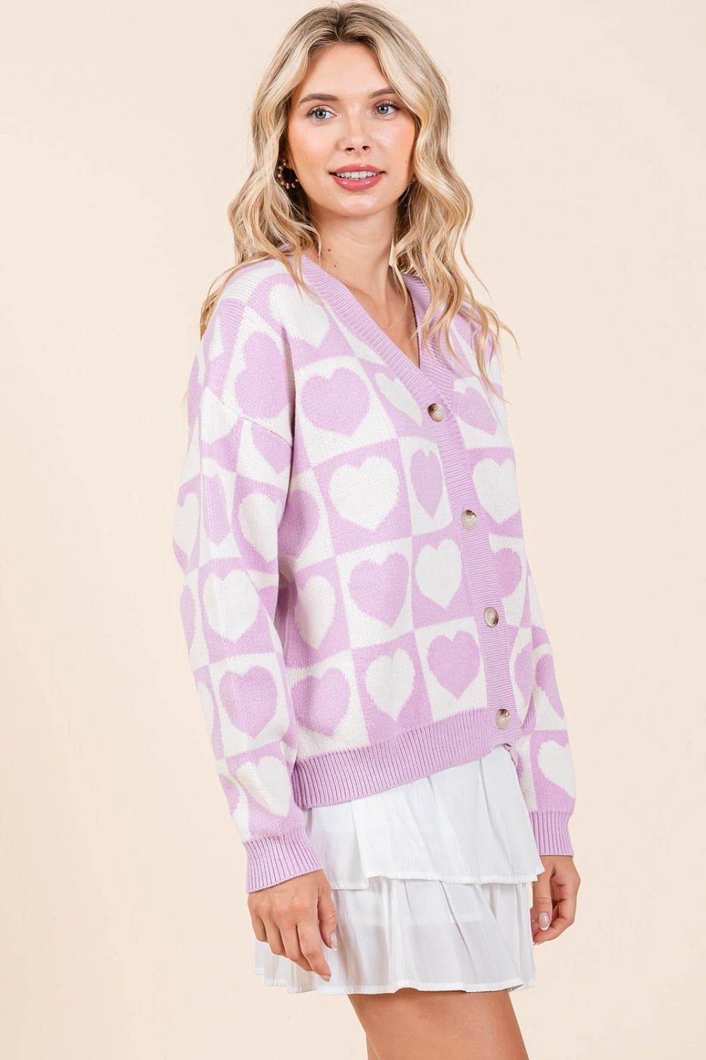 Blanca | Mittoshop Checked Heart Cardigan with Buttons