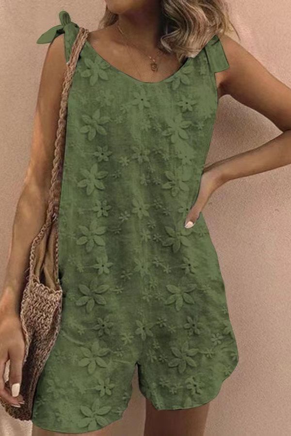 Elena® | Tank top romper with floral embroidery and lace-up detail