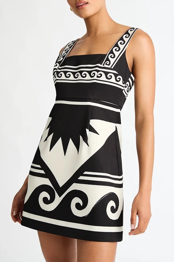 Carolina® | At The Coast Unique printed square neck sleeveless mini dress
