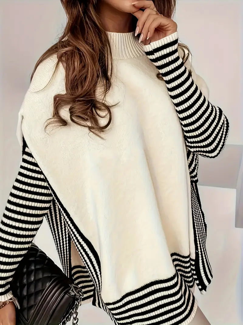 Brisa® | Elegant knitted sweater with striped sleeves