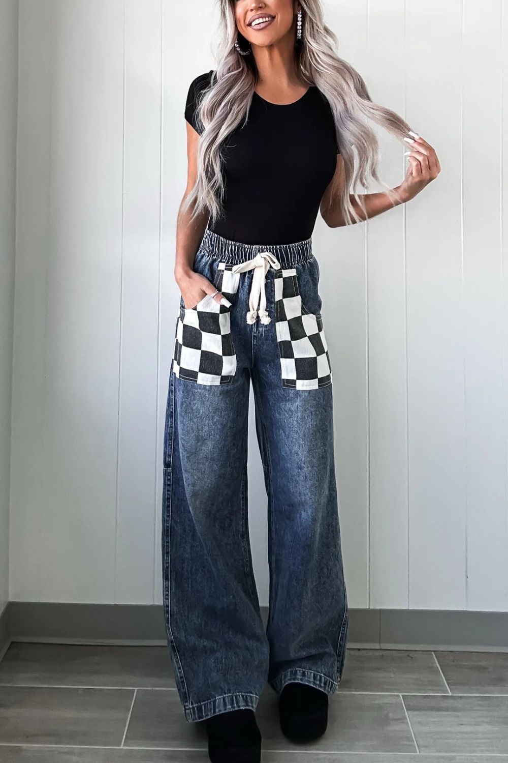 Dorotea® | Checked wide leg jeans