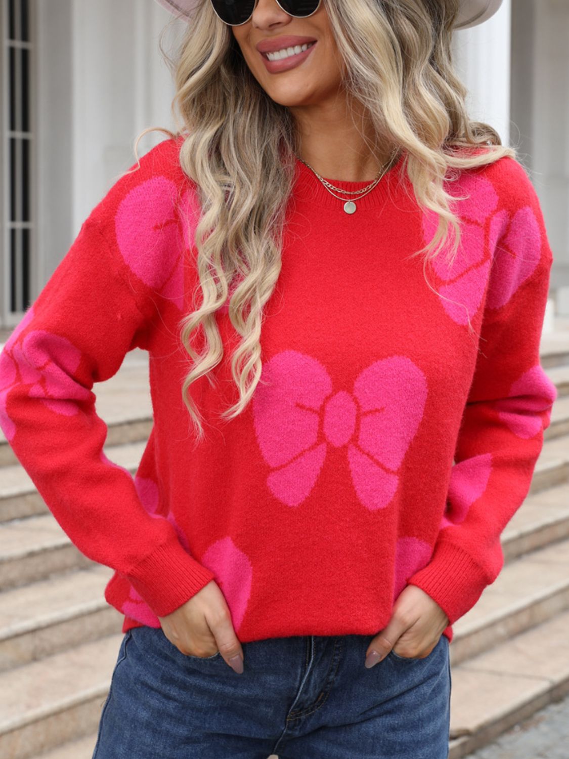 Camila® | Round neck sweater with dropped shoulder and bow