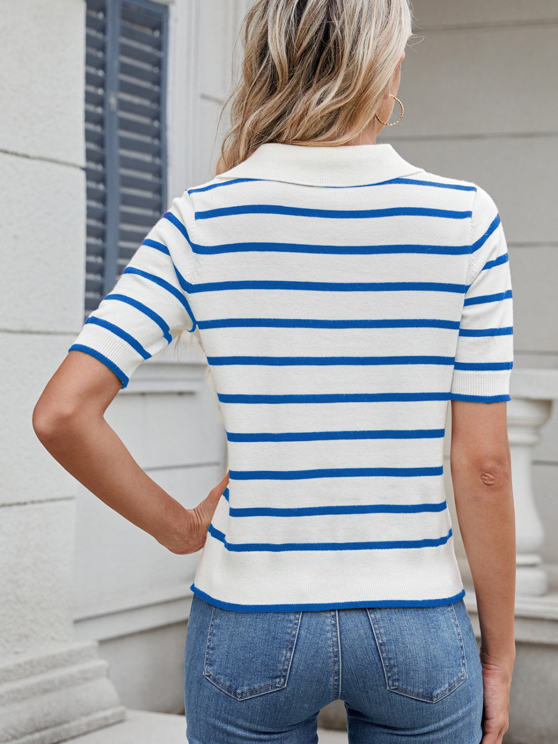 Autumn® | Short-sleeved sweater with a striped collar