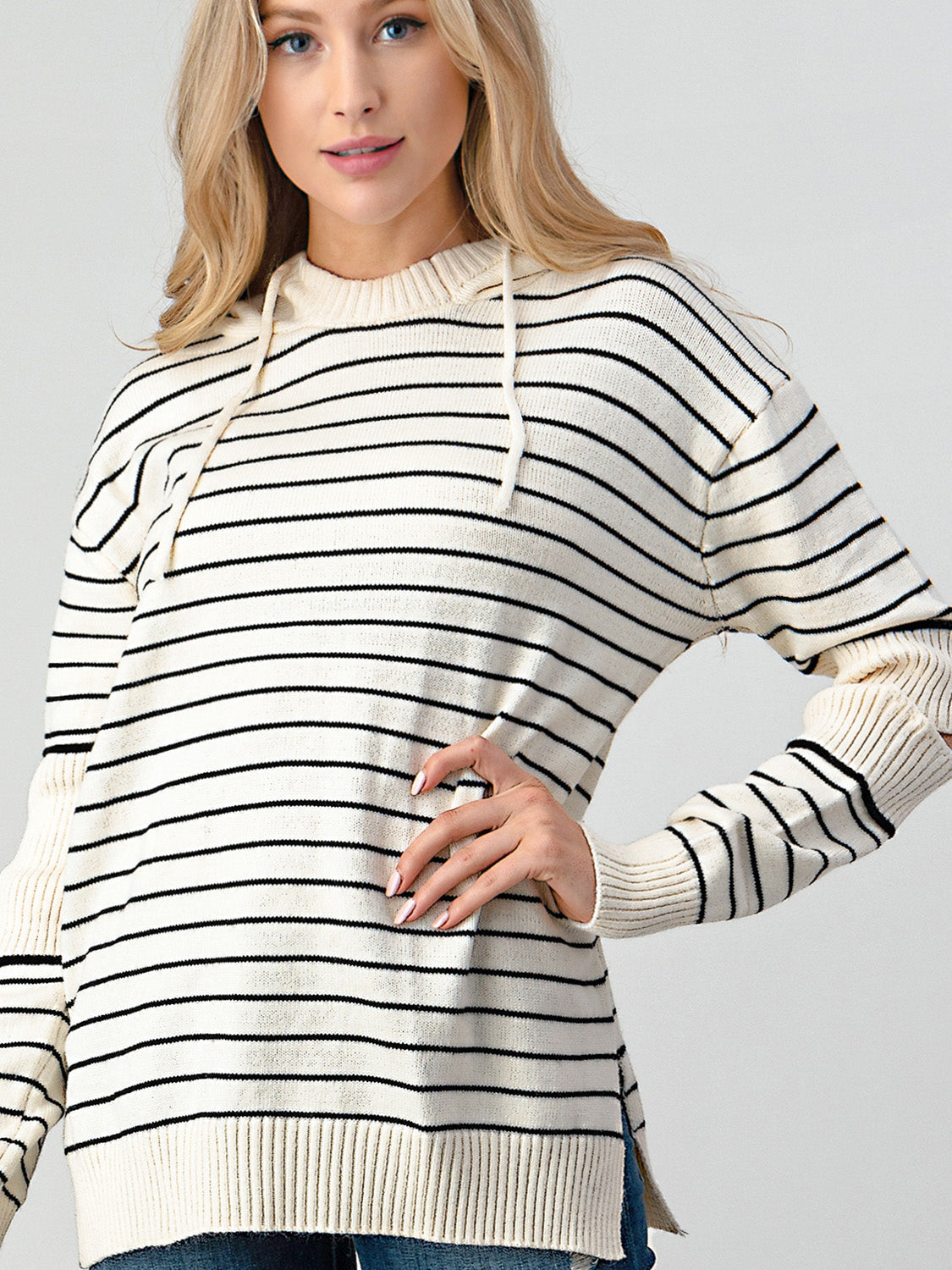 Diana® | Shiny striped slit sweater with cutouts
