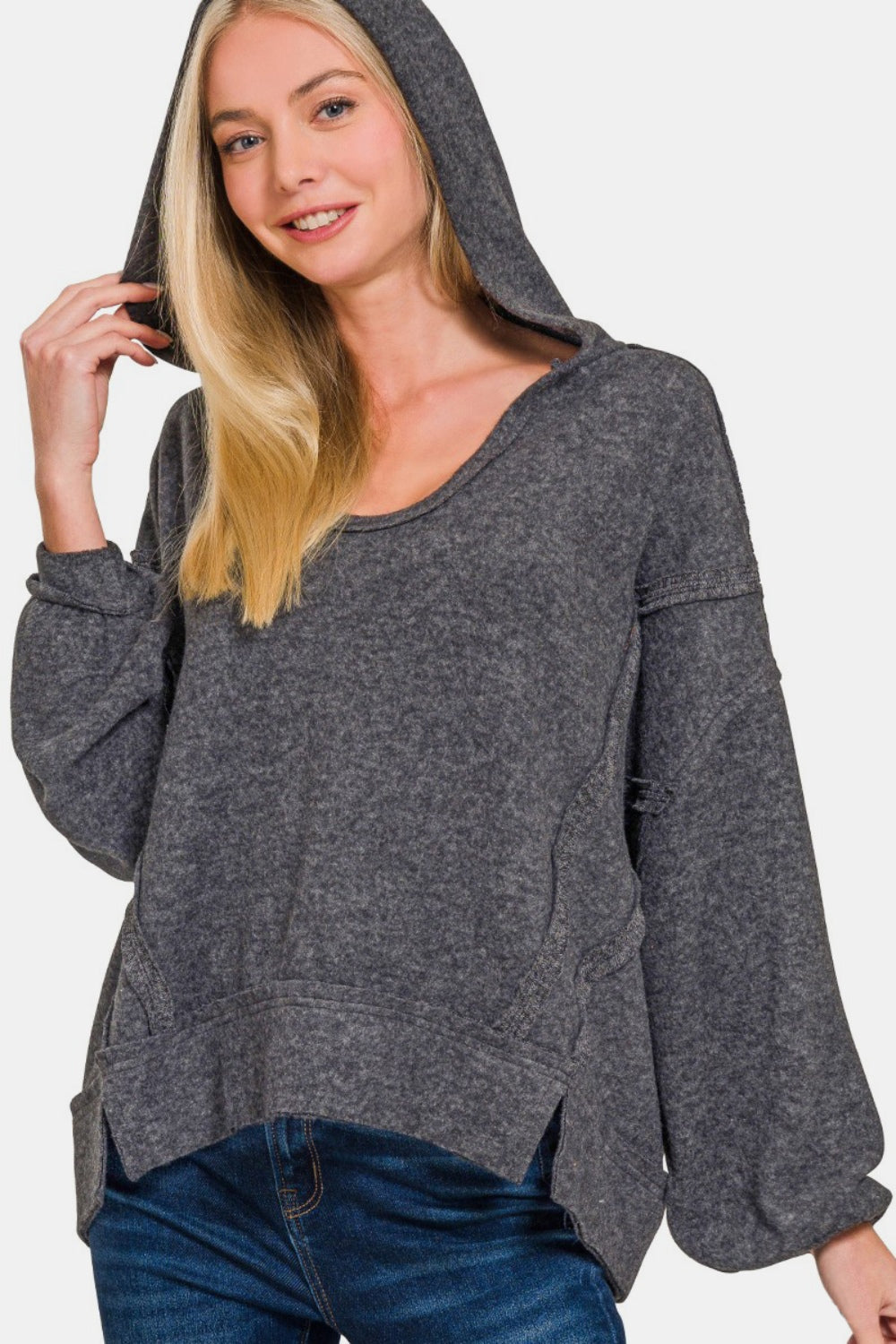 Edith® | Zenana brushed Hacci hoodie with exposed seams