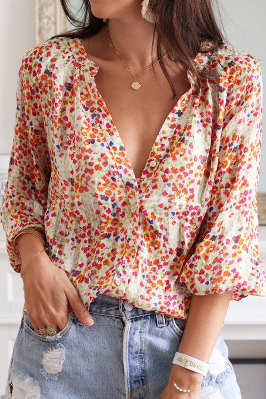 Delia® | Printed notched long sleeve shirt
