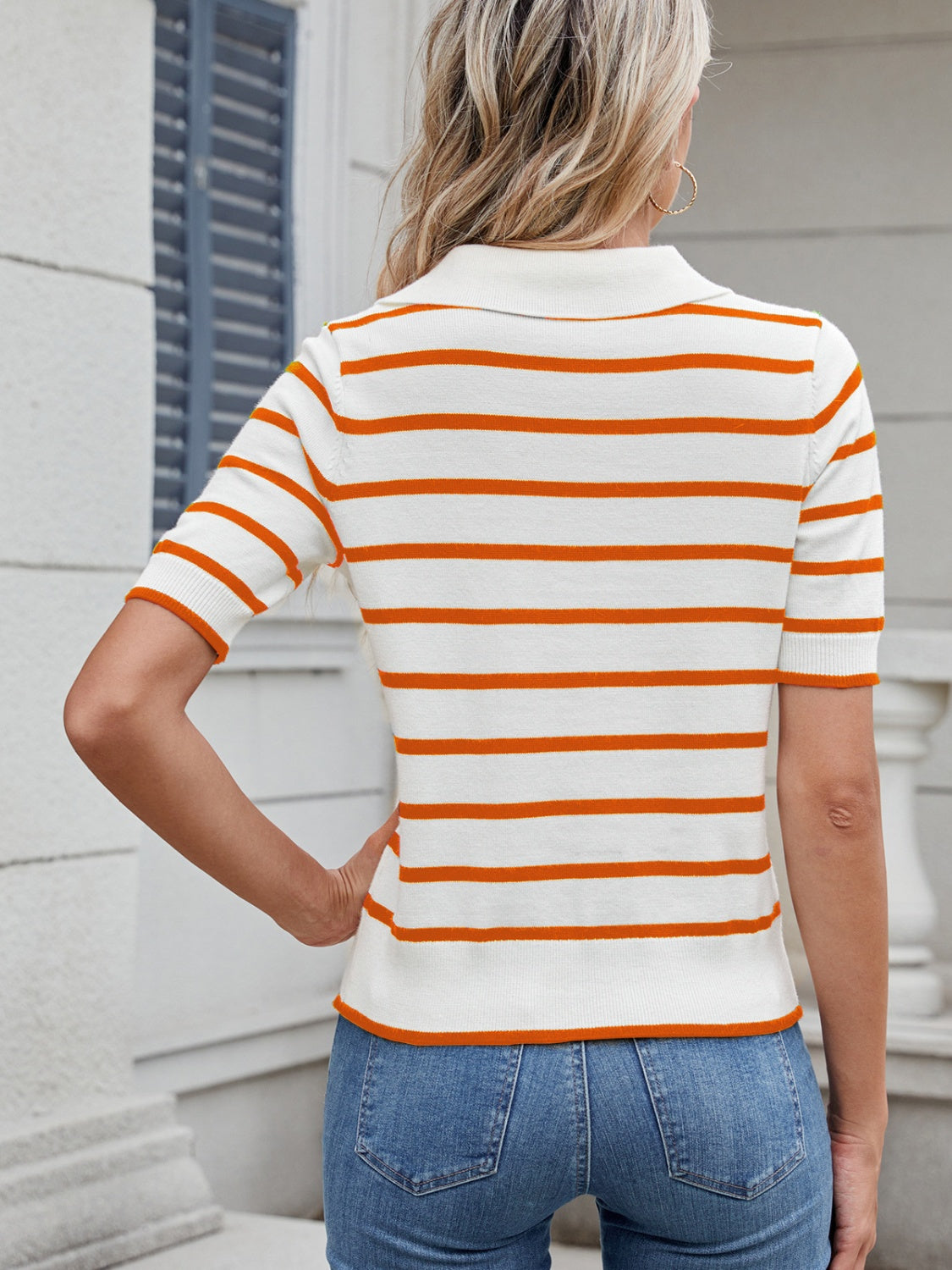 Autumn® | Short-sleeved sweater with a striped collar