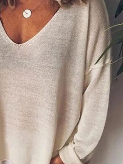Blossom® | Full size long sleeve t-shirt with oversized V-neck and dropped shoulders