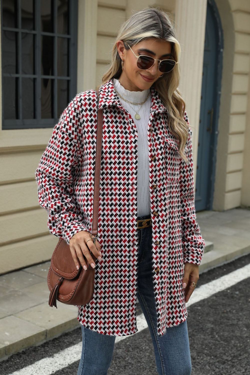 Anika® | Houndstooth coat with buttons and dropped shoulders