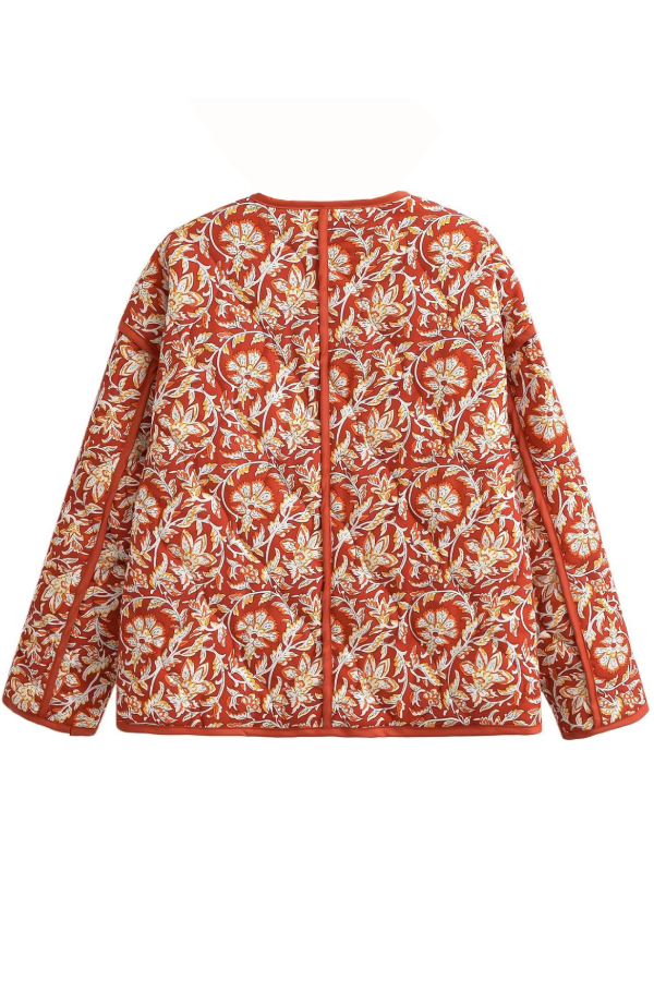 Doris® | V-neck Floral Print Loose Quilted Cotton Jacket