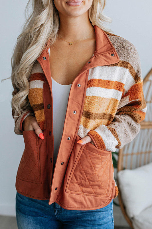 Carmen® | Striped contrasting casual loose long-sleeved fur coat