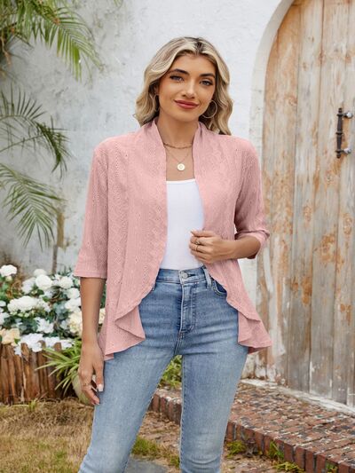 Elisa® | Open front top with three-quarter sleeves and eyelets