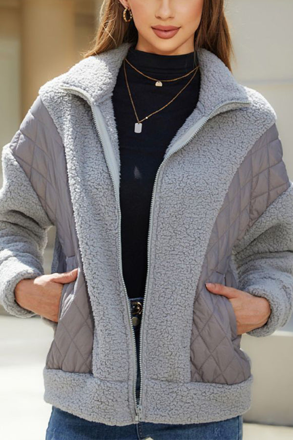 Blanca® | Fashion long sleeve cardigan zipper plush patchwork women's jacket