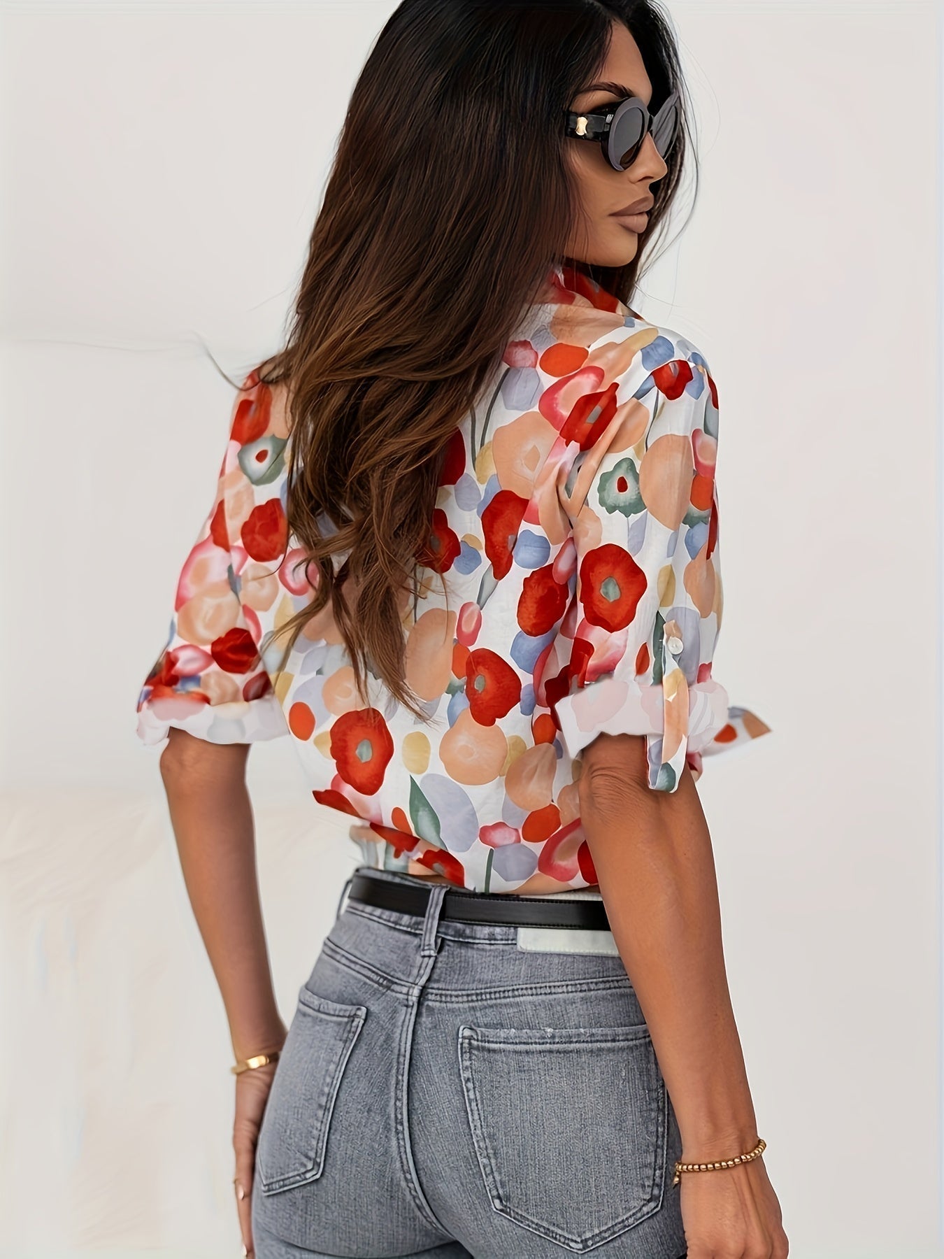 Brendyn® | Floral Pattern Blouse With Long Sleeves And Polo Collar