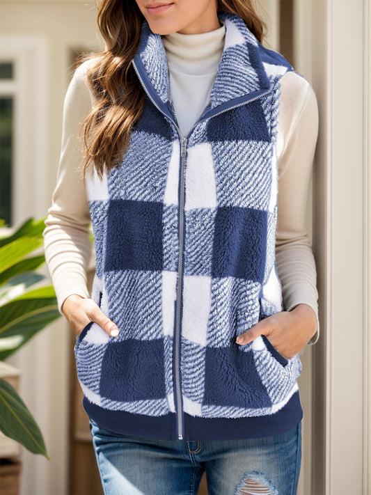 Anja® | Full size checked vest coat with pockets