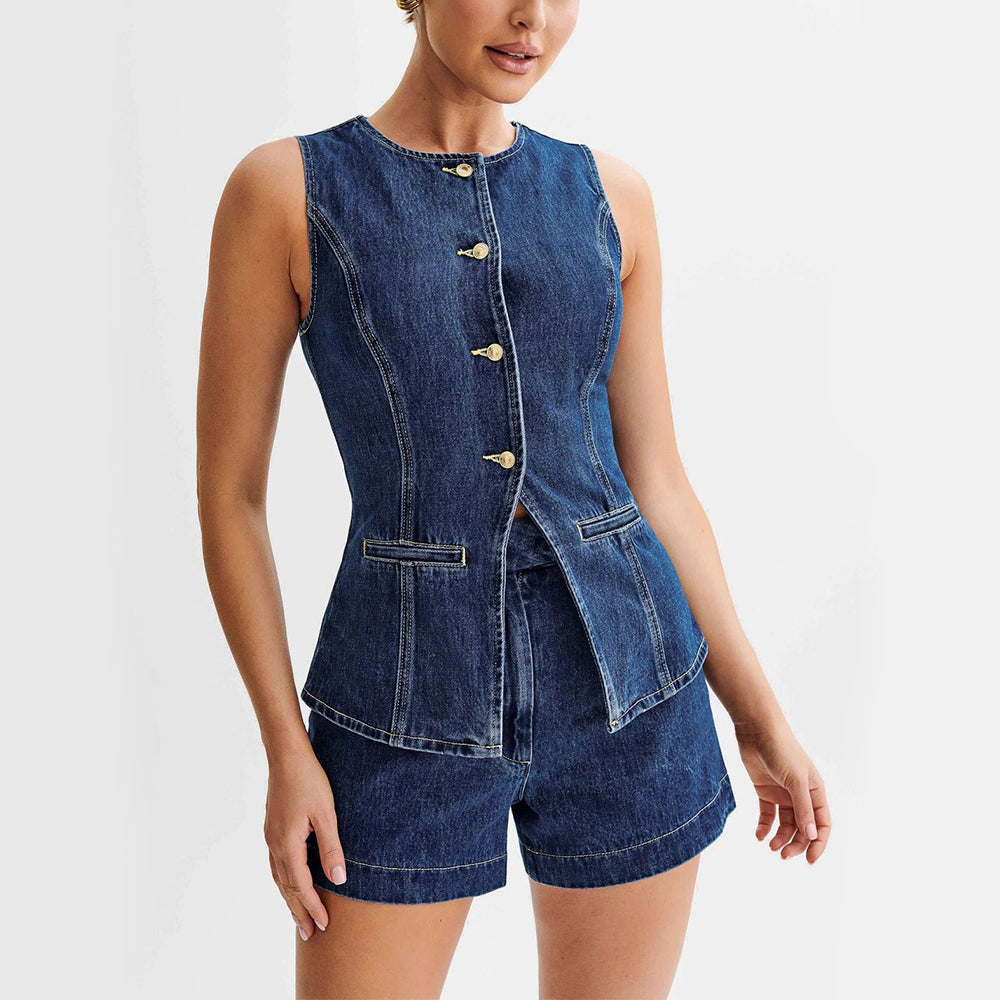 Susan | Stylish Denim Vest and Loose Shorts Set for Summer