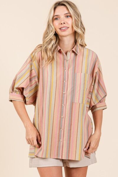 Brianna® | Striped button-down shirt with bubble sleeves