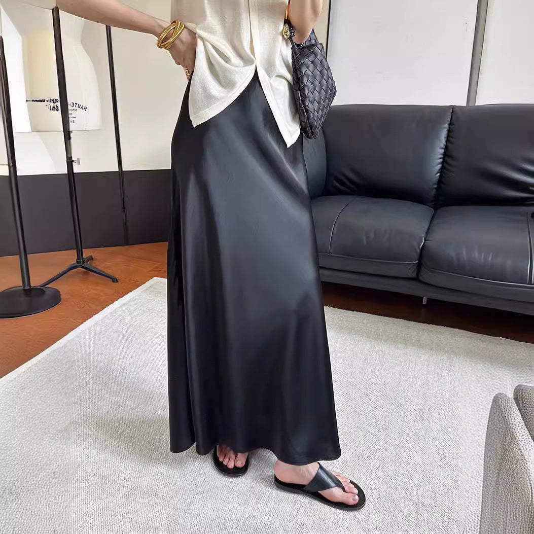 Coralie® | Trendy striped satin A-line skirt for women