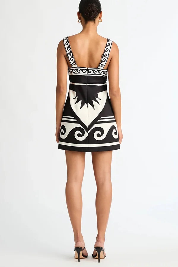 Carolina® | At The Coast Unique printed square neck sleeveless mini dress