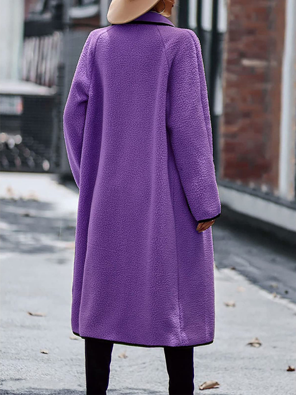 Claudia® | Full size long sleeve coat with contrast trim and pockets