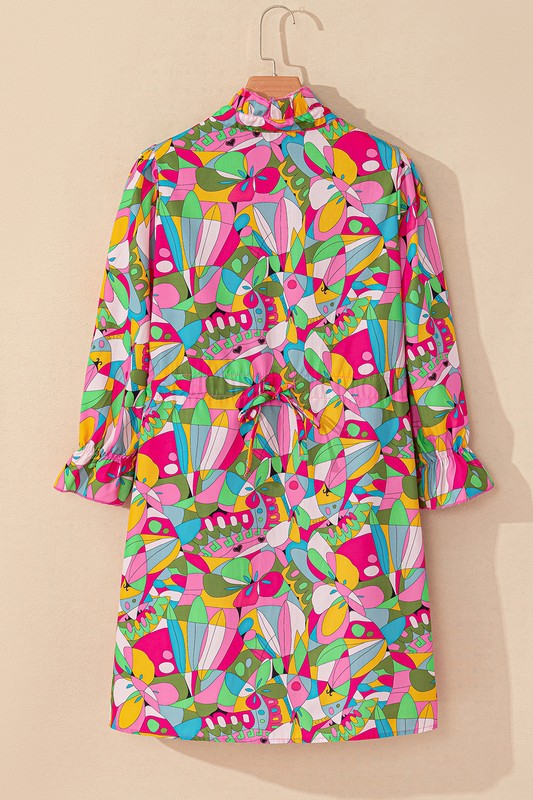Delia® | Women's printed mini dress with lantern sleeves and buttons
