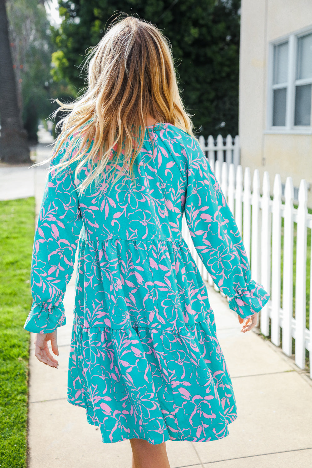 Astra® | Boho Romance Mint tiered floral print front dress with bow