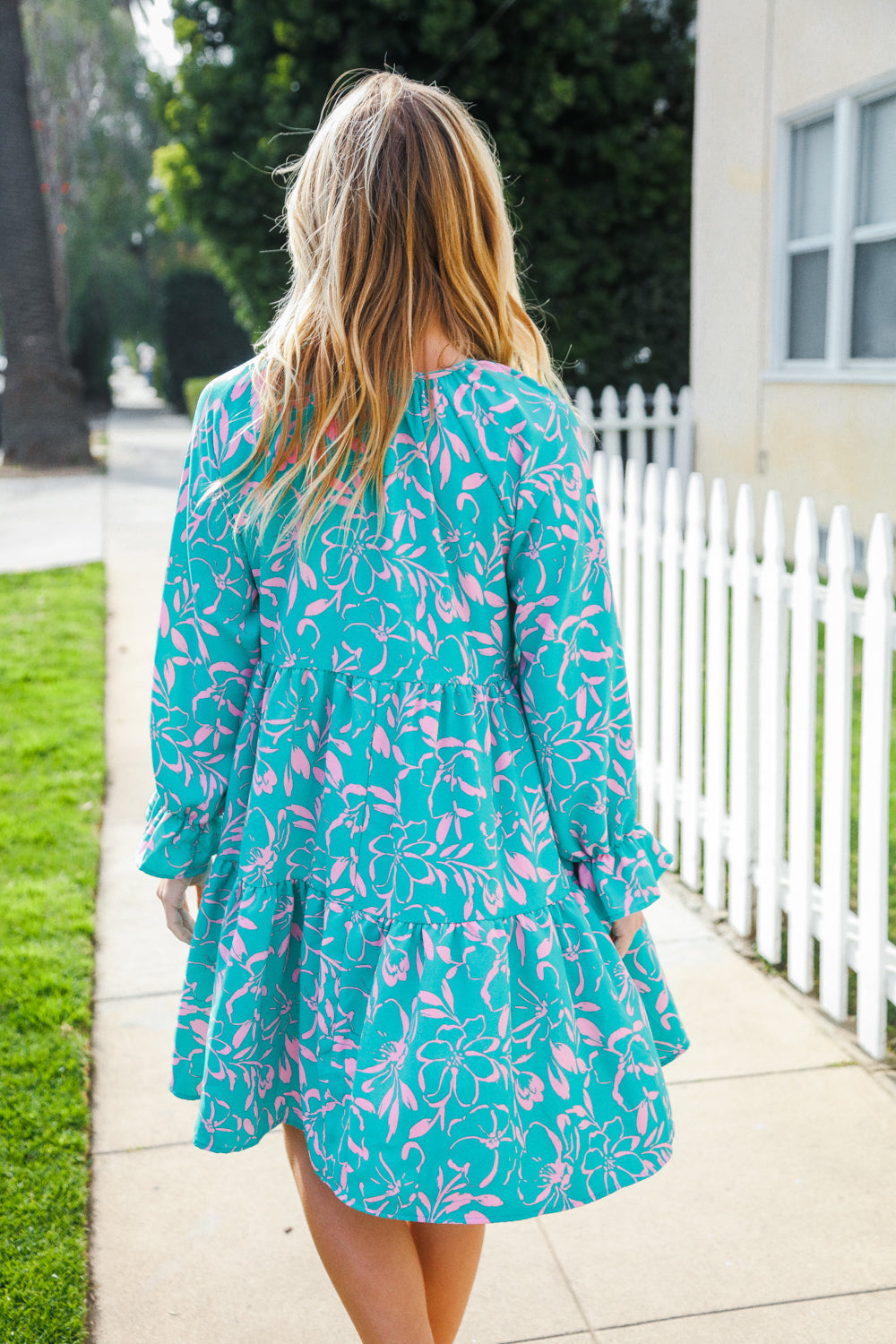Astra® | Boho Romance Mint tiered floral print front dress with bow