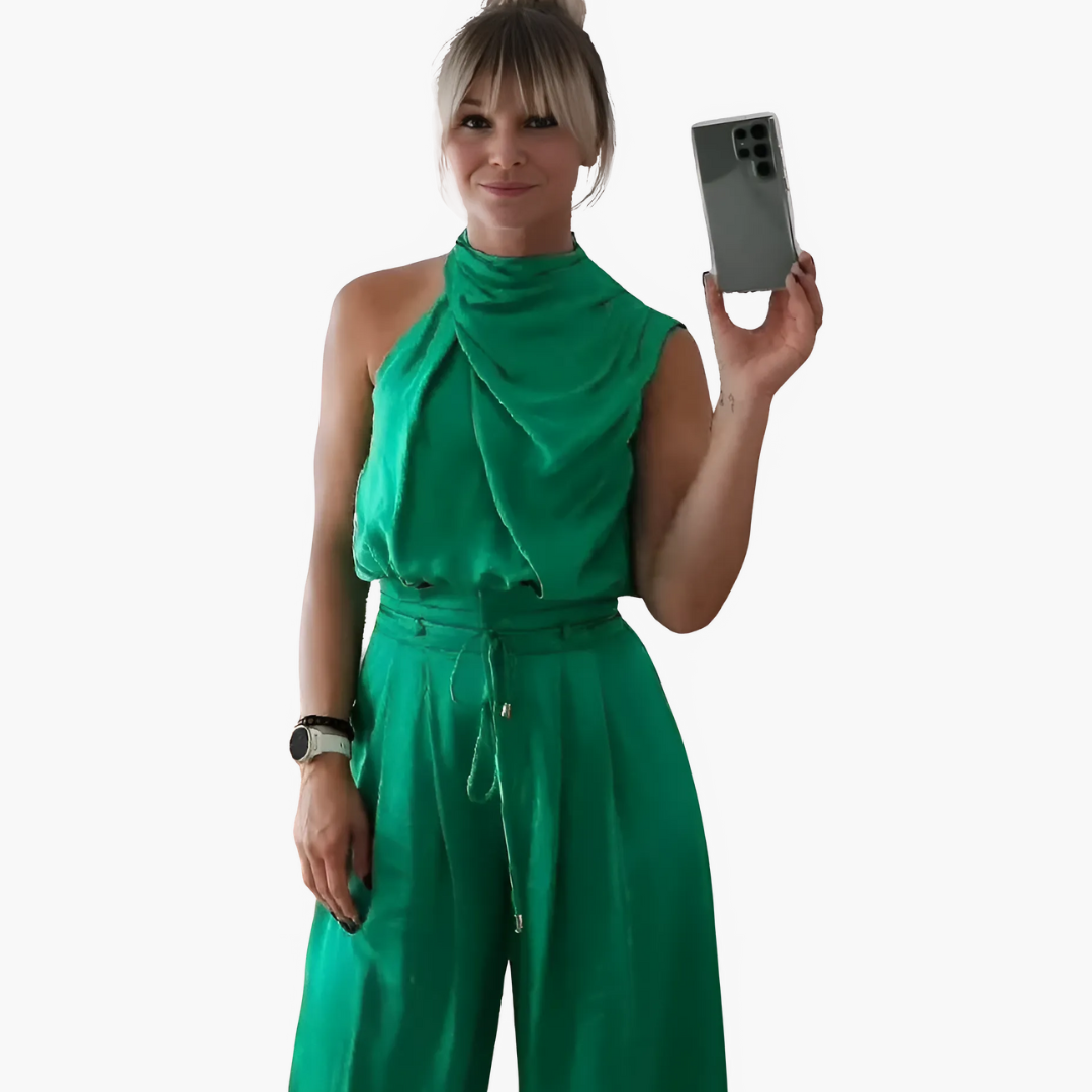 Ava | Elegant Halter Top and Palazzo Pants Set