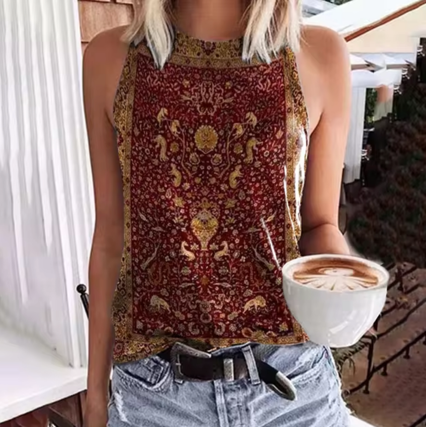Antonella® | Sleeveless Top With Ethnic Print