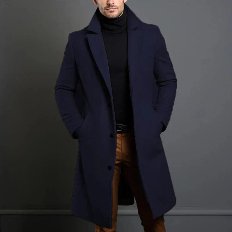 Men’s Wool Coat – Tailored Fit – Full Length – Notched Lapel – Formal Outerwear