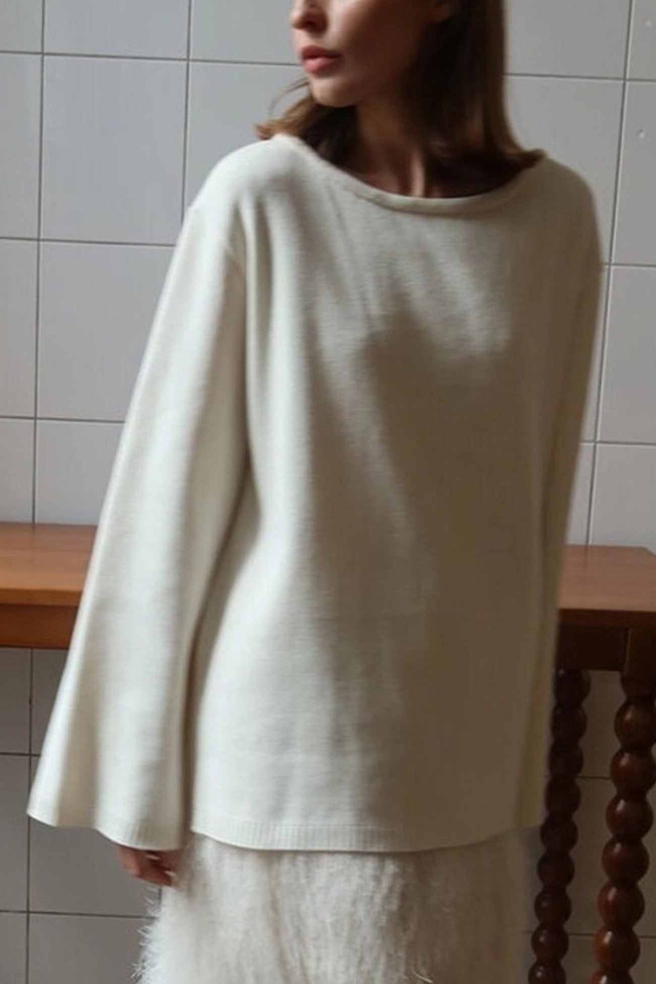 Elena® | Crew Neck Backless Cotton Sweater