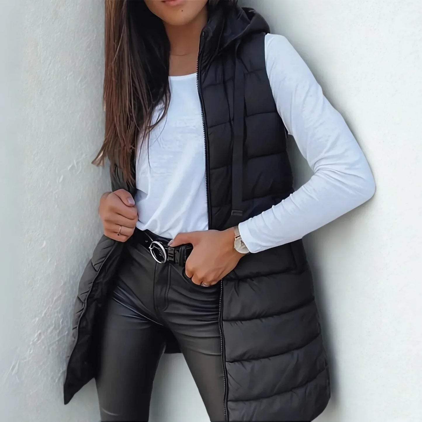 Dolores | Casual sleeveless hooded puffer vest