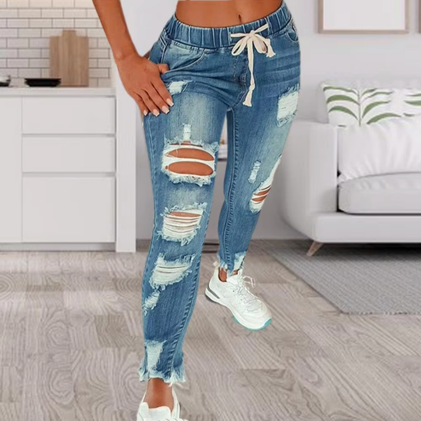Aldina® | Ripped Cotton Denim Jeans