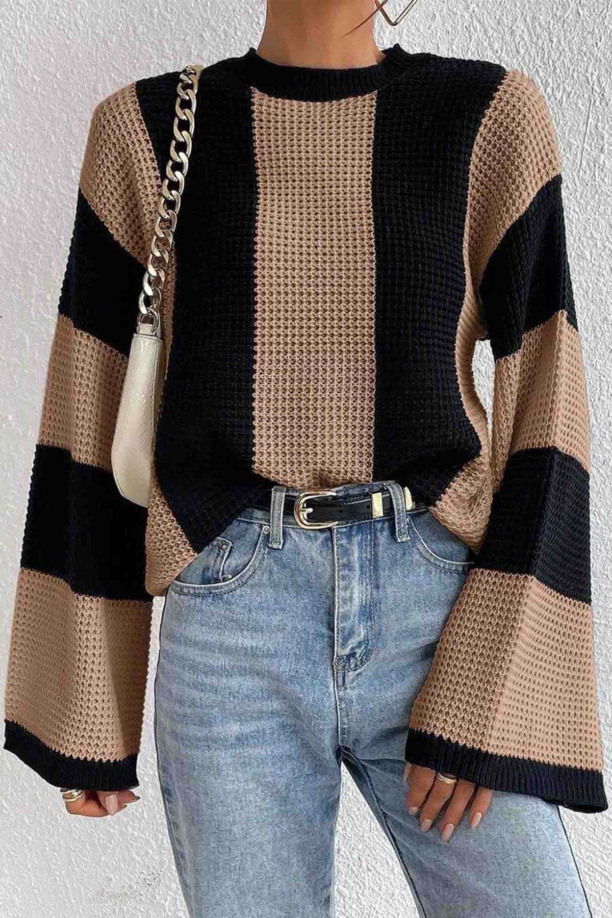 Cornelia® | Colorblock striped long sleeve knit sweater