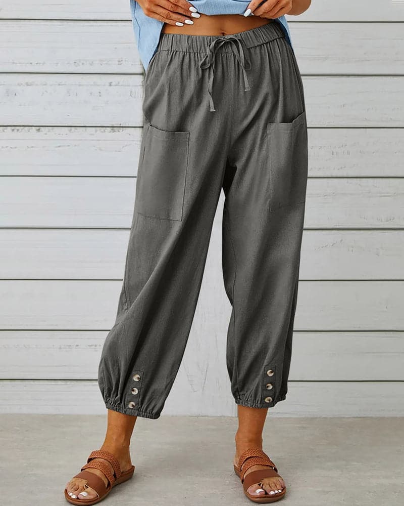 Judith | Comfortable Cropped Pants with Elastic Waist and Pockets