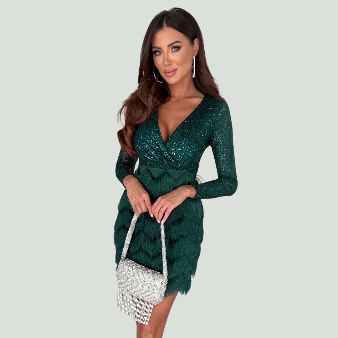 Amalberga® | Heidi-Mode Sequin Dress With V-Neck
