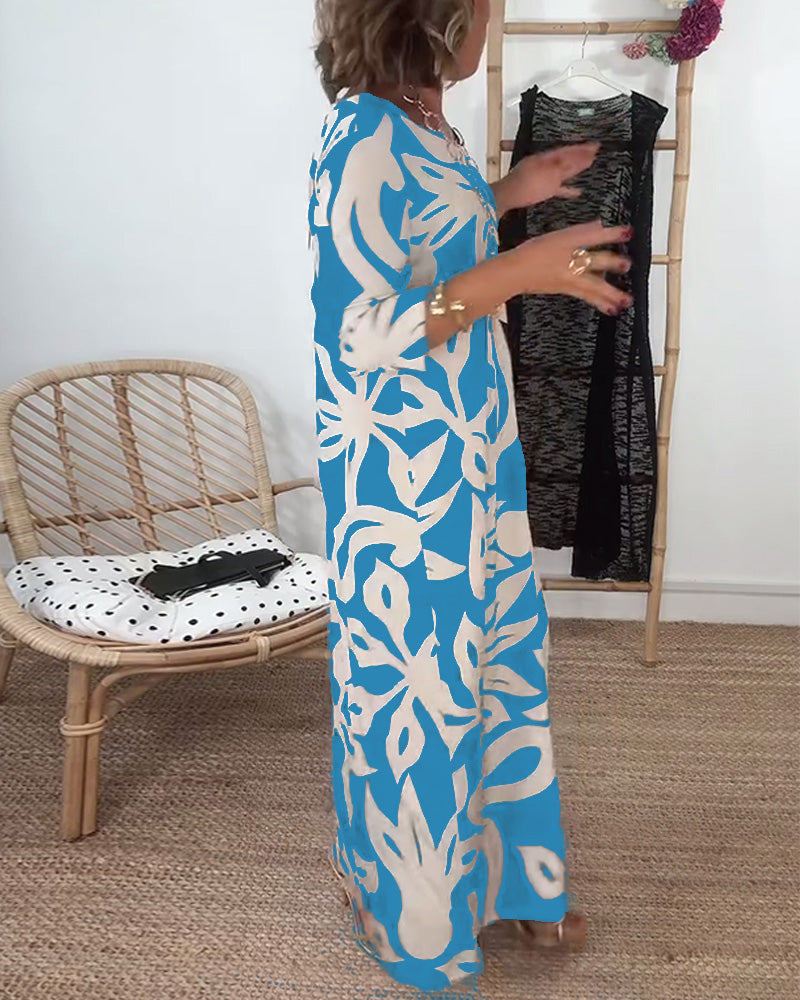 Carina® | Long-sleeved dress with a crew neck and a print