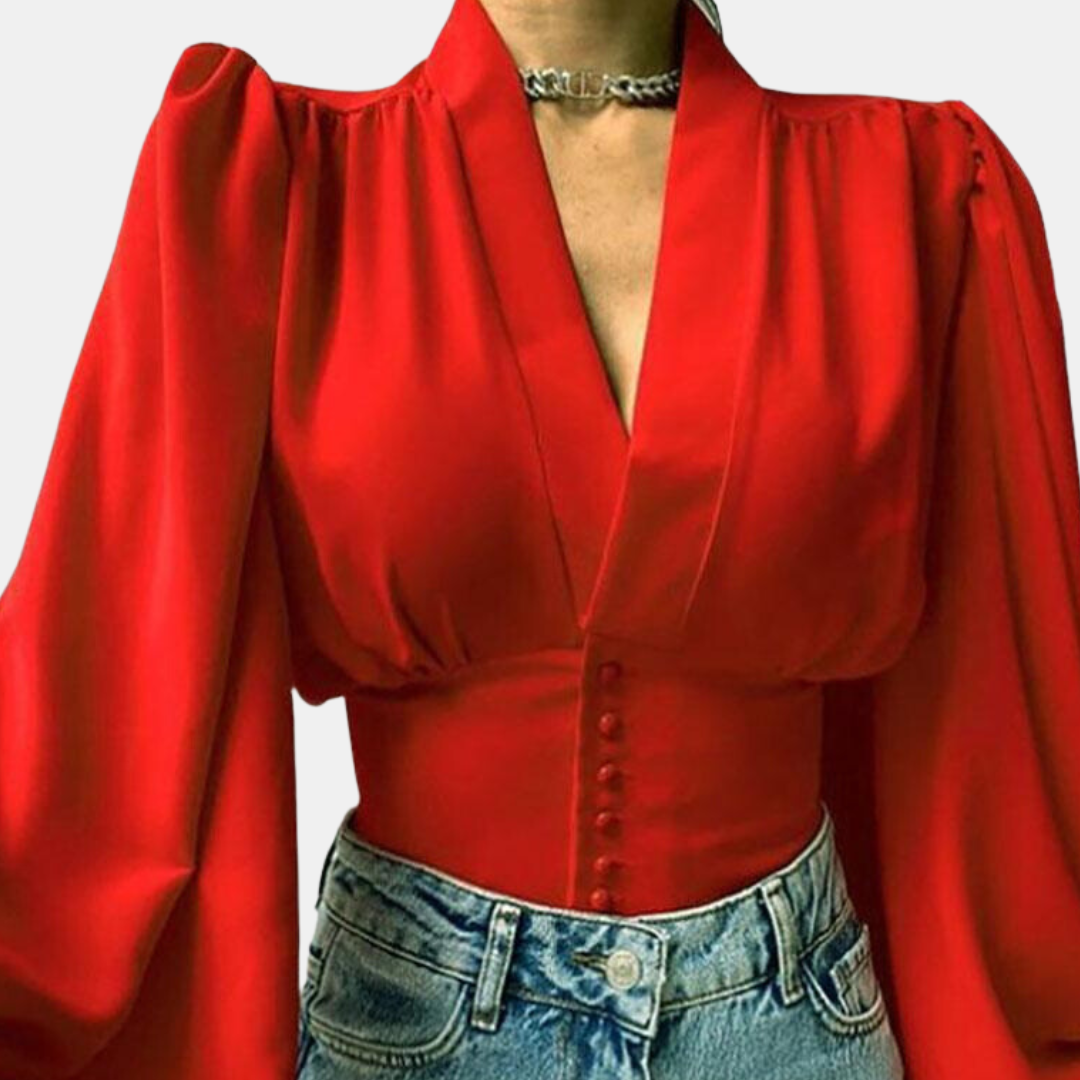 Bretts® | Fashionable Puff Sleeve Blouse With V-Neck
