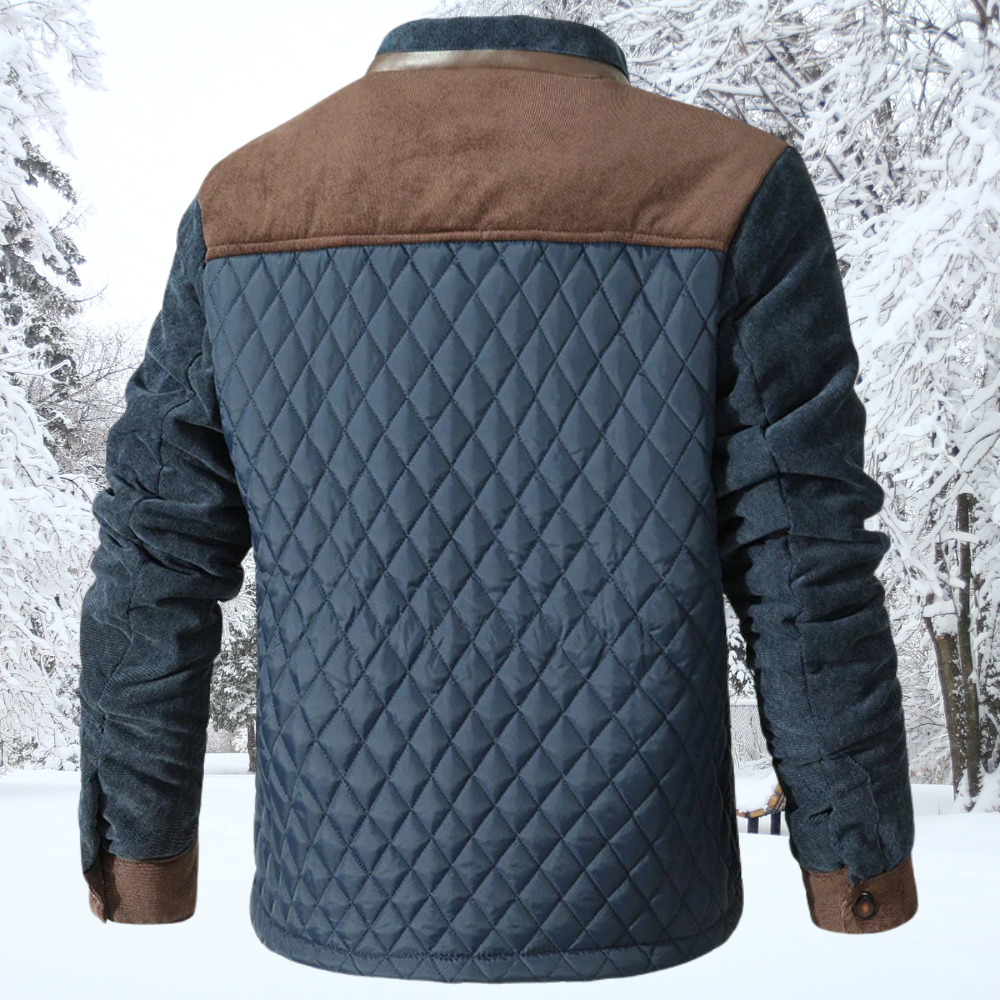 Men’s Quilted Jacket – Regular Fit – Diamond Pattern – Contrast Trim – Zippered Pockets